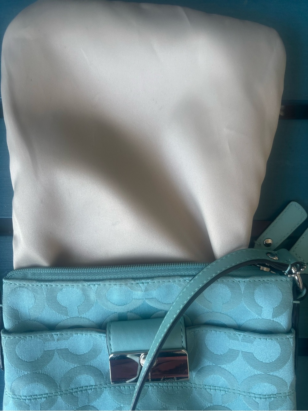 Coach Kristin 2009 RARE Color Teal/Turquoise Signature SwingPack . - Picture 8 of 8